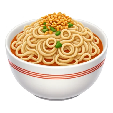 Wuhan hot dry noodles with sesame paste topping, simplified emoji style with bold outlines and bright colors, cartoon style unique breakfast noodles sticker