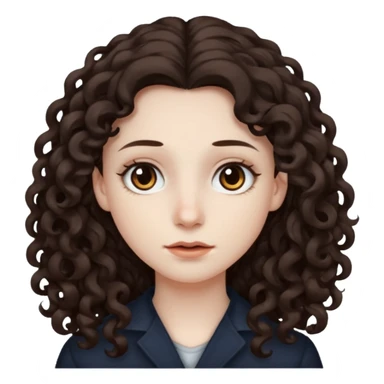 Pale skin, long curly dark brown hair, medium brown eyes. sticker