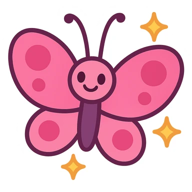 pink butterfly with sparkles, cartoon style sticker