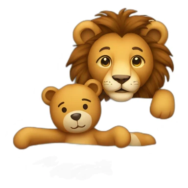 Cartoon Lion and teddy bear together in bed sticker