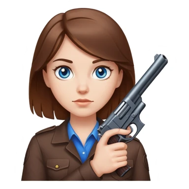 White girl brown hair blue eyes holding gun at you sticker