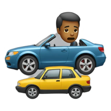 Man crying next his broken car sticker