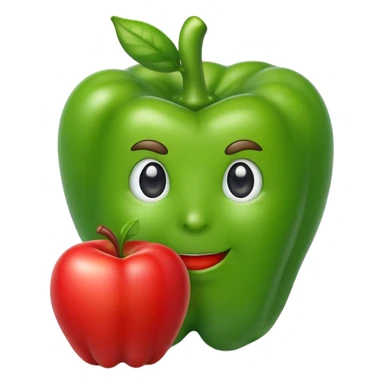 A bell pepper hugging an apple sticker