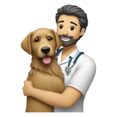 a vet hugging a shaggy labrador-like dog sticker