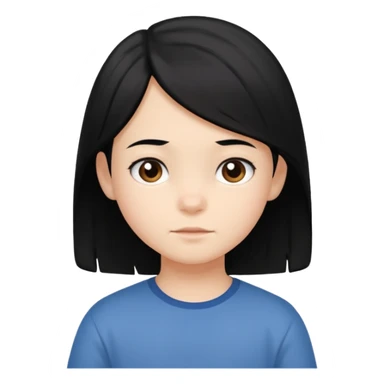 emoji of a child with medium-length black hair, neutral expression, simple and expressive, no text sticker