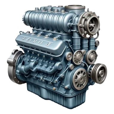 Detailed ZIL-130 V8 truck engine, Soviet automotive design, mechanical parts visible sticker