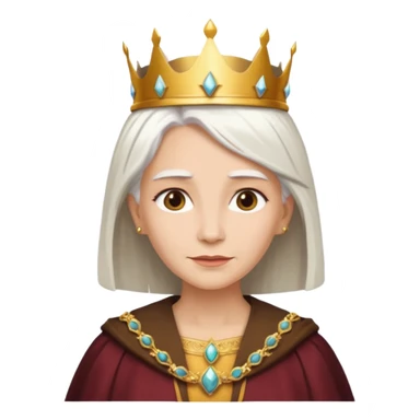 Queen with straight white hair – golden crown, brown robe sticker