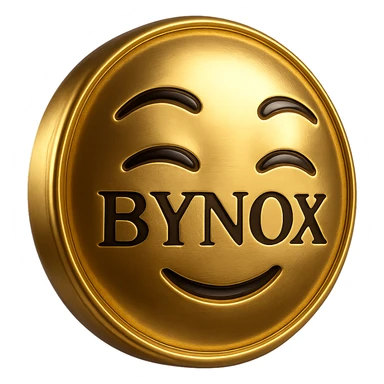 gold and black luxury-themed emoji with the text 'BYNOX' in the center, shiny metallic style, elegant design, premium vibe, 3D effect, dark background, stylish typography, minimal but powerful, no background, suitable for Telegram custom emoji sticker