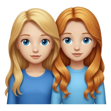 Best friends with cute out fits. Girl 1: blonde girl long straight hair with hazel eyes and girl 2: with long wavy ginger with blue eyes sticker