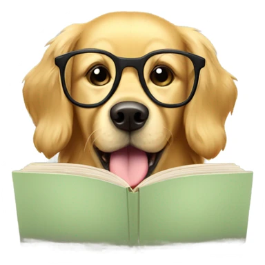 Golden retriever wearing glasses and reading book sticker