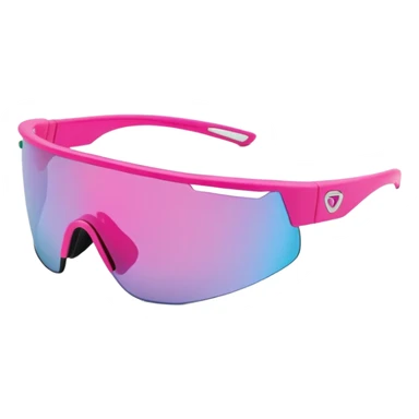 sporty pink shield visor sunglasses with robust thick frame, athletic design for cyclists, substantial build, one-piece lens with anti-glare coating sticker