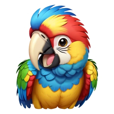 Cinematic Cute Yawning Macaw Portrait Emoji, Head tilted slightly with a dramatic, wide-open yawn, showcasing resplendent feathers and sleepy, half-closed eyes brimming with relaxed elegance, Simplified yet irresistibly adorable features, highly detailed, glowing with a soft, cozy tropical glow, high shine, relaxed yet expressive, stylized with a hint of whimsical charm, soft glowing outline, capturing the essence of a drowsy yet affectionate macaw that appears ready to stretch out for a nap! sticker