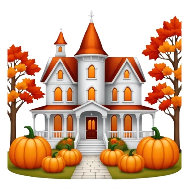 White Queen Anne home decorated for fall sticker