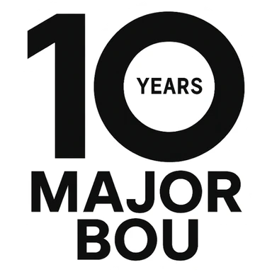 Minimalist 10th anniversary logo for Major Bou with a sleek black and white design sticker