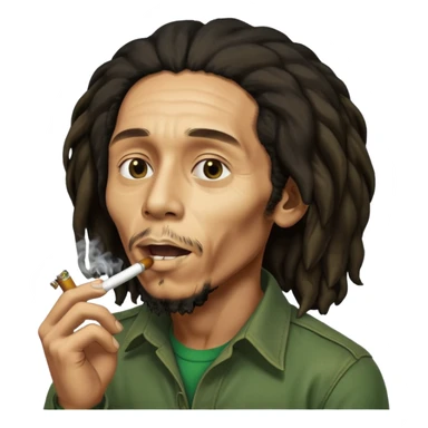 Bob Marley version cartoon fumant un jour de beuh dans la bouche avec beaucoup de fumé et un effet vraiment voyant sur son visage qu’il n’est pas dans son état normal sticker