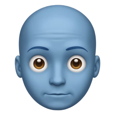 Bald male emoji with blue skin, no smile, like neutral face, but with a big head / forehead sticker