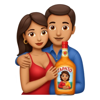 Latina hugging the man on the tapatio bottle sticker