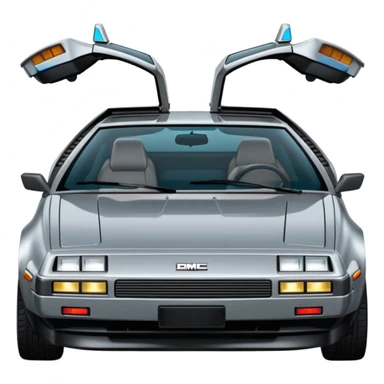 Silver DMC 12 Delorean, closed doors, backside view sticker