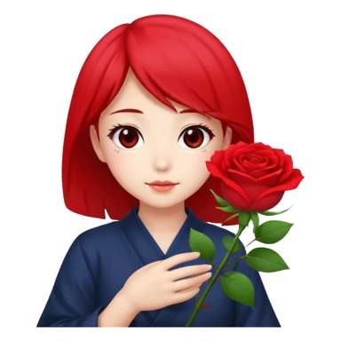 Anime Japanese girl in hand have a red flower sticker
