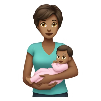 Brunette short hair mother holding baby girl sticker