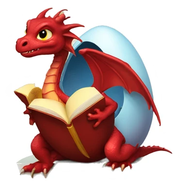 red baby dragon in an egg with a book sticker