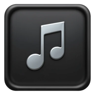 single musical note emoji, deep matte black metal material, smooth rounded geometry sticker