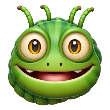 Cinematic Realistic Comical Caterpillar Portrait Emoji, Head tilted dramatically with an exaggeratedly amused expression, featuring a strikingly detailed segmented body in vibrant green with bold natural banding and wide, expressive eyes full of playful disbelief, rendered with lifelike texture and vivid natural colors, high shine, dramatic yet playful, styled with an air of cheeky garden mischief, soft glowing outline, capturing the essence of a spirited and over‐the‐top caterpillar that looks ready to wiggle its way into viral fame! sticker
