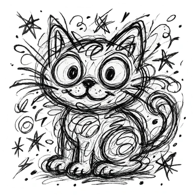 A cute cat in a chaotic doodle style sticker