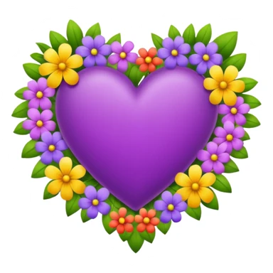 purple heart with beautiful colorful flowers around its border sticker