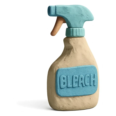 bleach spray bottle in claymation style with pastel colors, visible fingerprints, soft matte finish sticker