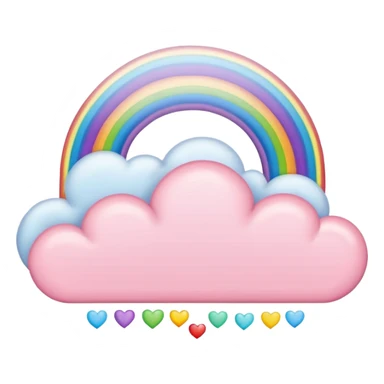 Cloud around pastel pink hearts, with a rainbow outline sticker