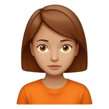 brown haired woman no smile with orange shirt short hair sticker