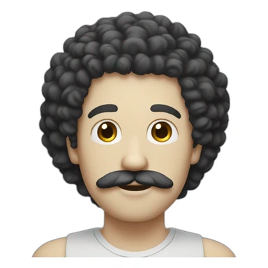 white man with curly black afro and white skin and moustache sticker