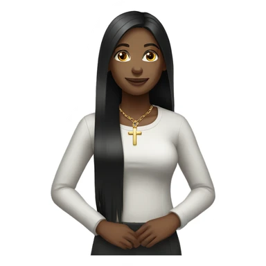 christian black female long straight hair with cross necklace  sticker