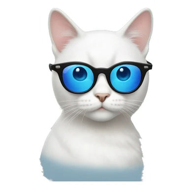 white cat with blue eyes and round black sunglasses  sticker
