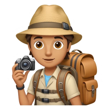 Tourist with camera, hat and backpack ready for adventure sticker