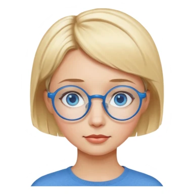 woman with short blonde haire, blue eyes and blue round glasses sticker