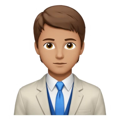 un homme type caucasien brun plutot jeune avec des jolies traits avec une chemise blanche et une veste a manche longues et cravate bleu il a les yeux marron sticker