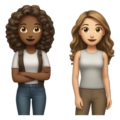 dark brown wavy hair girl with light brown straight hair standing on a street  sticker