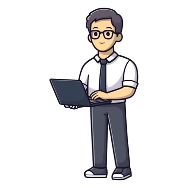 full body male teacher in casual clothes holding a laptop sticker