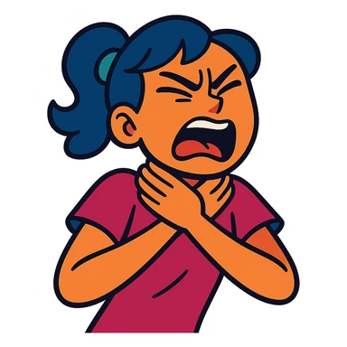 girl expressing intense emotion with hands near her neck, dramatic facial expression, vibrant toon style sticker