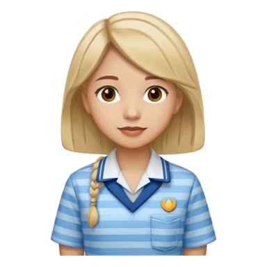 seorang perempuan berambut panjang namun tdk panjang sekali, memakai baju batik sekolah biru muda bermotif garis garis biru muda sticker