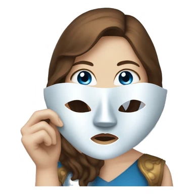 A girl with blue eyes, white skin and brown hair, holding a theater mask in her hand sticker