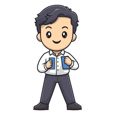 Management educator with black wavy hair, stubble, strong features, white skin, smart casual attire, facilitating an engaging leadership exercise with workshop participants, standing with confident posture sticker