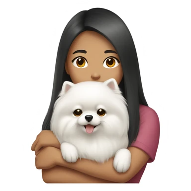 Chinese girl hugging white Pomeranian sticker