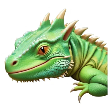 Meme-Worthy Cute Sleeping Iguana Portrait Emoji, Head resting peacefully with a contented smile, showcasing a solid, textured body with a subdued spiky crest and eyes gently closed in serene slumber, Simplified yet adorably endearing features, highly detailed, glowing with a soft, drowsy jungle light, high shine, relaxed and utterly lovable, stylized with an air of playful laziness, soft glowing outline, capturing the essence of a sleeping iguana that feels destined to become the next viral icon of adorable rest! sticker