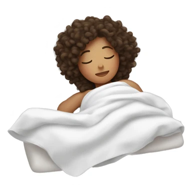 Curly brunette girl sleeping in bed with white sheets  sticker