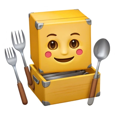 Crazy emoji with a box and a fork and a knife  sticker
