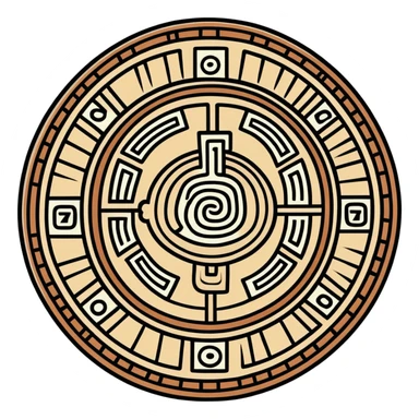Mayan calendar or stone carving with mail symbol in white and dark green colors sticker