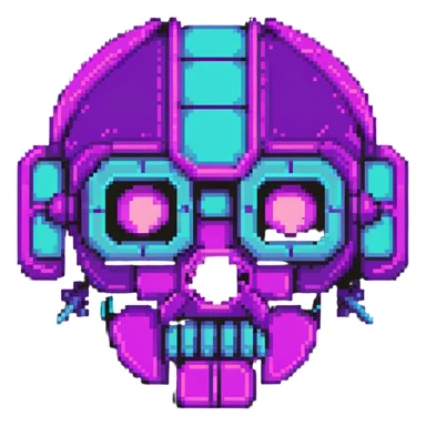 futuristic cyberpunk pixel art icon, vivid neon colors purple magenta cyan, minimal expressive design, 32x32, centered, high contrast, transparent background, no text, suitable for dark background, channel name symbol sticker